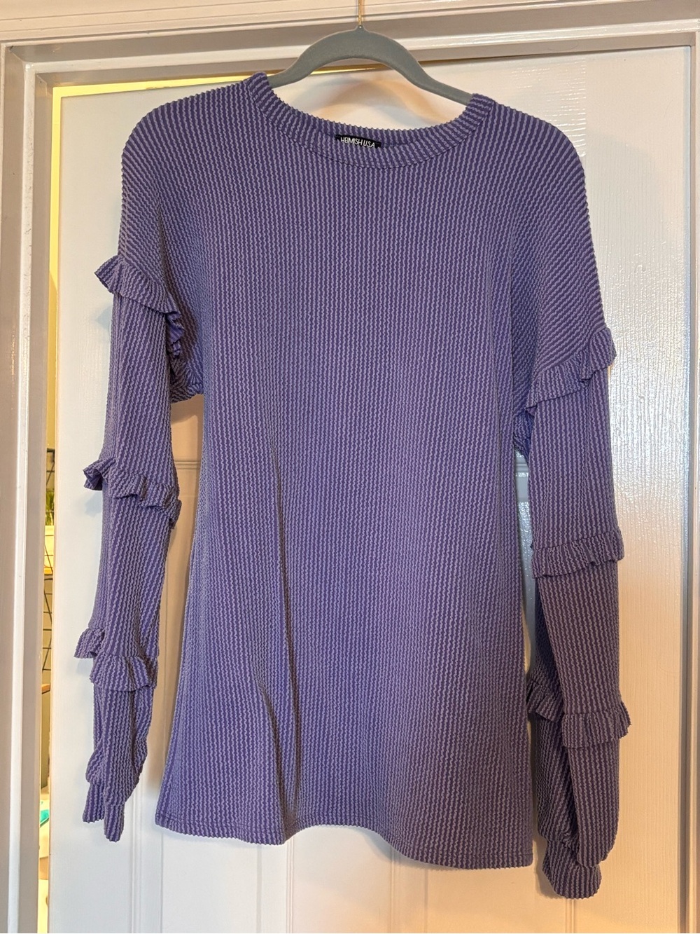 💜Heimish U.S.A.💜Purple Ruffled Ribbed Long-Sleeve Top